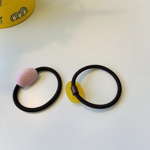 Cute oval resin beads hair ties in pink and yellow on high-elasticity black bands