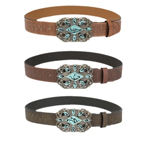 Western style leather belts for men with turquoise vintage buckles in three colors