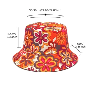 Vintage floral canvas bucket hat for women with orange flower patterns and sun protection