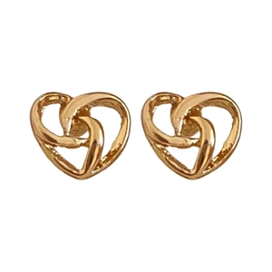 Elegant gold intertwined heart stud earrings with a minimalist hollow metal design