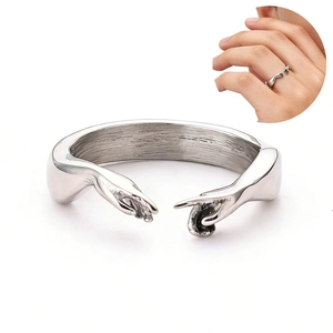 Artistic Touching Hands Ring Titanium Steel Vintage Retro Creation Of Adam Inspired Finger Jewelry For Men Unisex