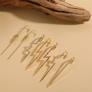 Kupfer Ohrklemme Ohrringe Für Damen Vergoldet Zirkonia Schlange Stern Blitz Französischer Vintage Ohrhaken Mode Minimalistischer Schmuck