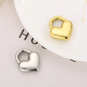 Polished hollow heart lock pendant in gold and silver finish for DIY jewelry designs