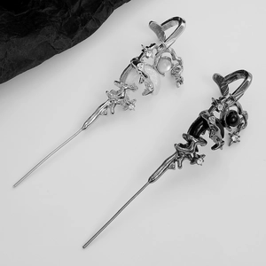 Star and moon hairpins with silver and gunmetal finish in gothic lava texture style