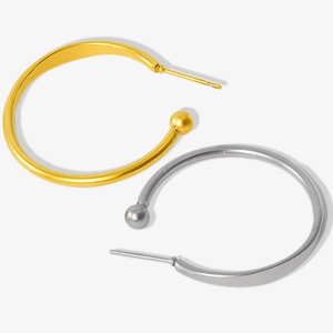 Minimalist 304 stainless steel C-shaped hoop earrings with small beads in gold and silver