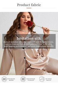 Detail showing smooth satin silk texture and premium button closure on champagne pajama set