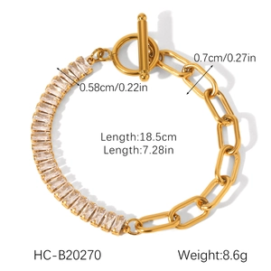 Detailansicht des OT-Knebel-Armbands mit Zirkonsteinen und Gliederkette inkl. Maßen