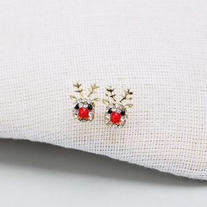 Sparkling Christmas reindeer stud earrings with gold plating and red nose details