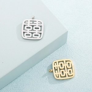 Chinese Double Happiness Xi Character Pendants Stainless Steel Hollow Square Charms For Wedding DIY Jewelry Making Accessories