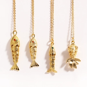 Vintage titanium steel koi fish pendant necklace set in polished golden finish
