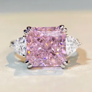 Bague en Argent Sterling 925 avec Zirconia Taille Radiant 5 Carats Rose Jaune Bleu Bague Diamant à Haute Teneur en Carbone Femme