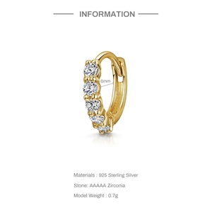 Detail showing 6mm 925 sterling silver hoop earring with AAAAA zirconia stones