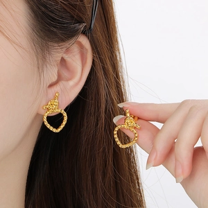 Boucles D'oreilles Puces Noeud Coeur Acier Inoxydable Corde Torsadée Design Tressé Bijoux De Mode Pour Femmes Style Moderne