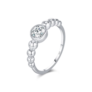 Polished S925 sterling silver bubble ring featuring a brilliant moissanite stone