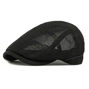 Κλασικό μαύρο διχτυωτό καπέλο flat cap με vintage καλοκαιρινό στυλ για άνδρες και γυναίκες