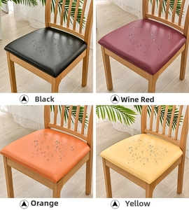 Waterproof PU leather chair covers in black, wine red, orange, and yellow colors