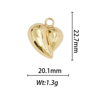 Pendentif cœur plaqué or 18k pour bijoux DIY avec dimensions 22,7mm et poids de 1,3g