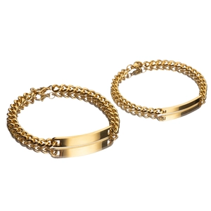 Cuban Link ID Bracelets Stainless Steel 18K Gold Plated Rectangular Bar Polished Fashion Jewelry For Couples Men Women