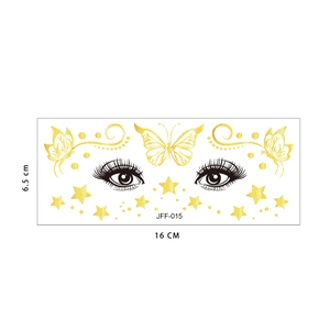 Waterproof gold glitter butterfly face tattoos with stars for music festivals, 16x6.5cm