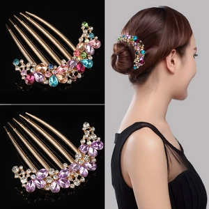 Elegant Alloy Floral Rhinestone Hair Comb For Women Palace Style Vintage Wedding Bridal Five Tooth Hair Fork Accessories