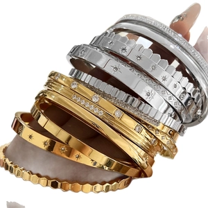 Waterproof gold and silver stainless steel bangles with star and diamond patterns