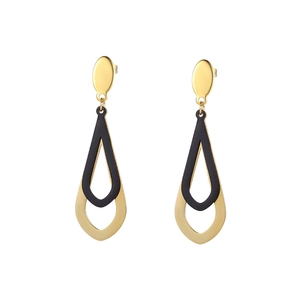 Elegant gold and black teardrop dangle earrings in polished titanium steel for women