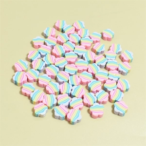 Colorful 10mm flower clay beads with rainbow stripes for DIY jewelry making and crafts