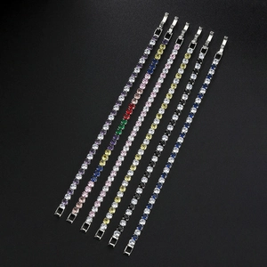 Elegant multi-color zircon tennis bracelets in silver finish with fold-over clasp