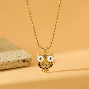 Stainless Steel Owl Pendant Necklace For Women Colored Rhinestone Enamel Animal Charm Bead Chain Bohemian Fashion Jewelry Gift