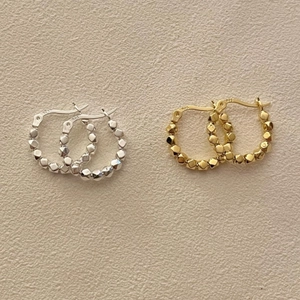 925 Sterling Silver Hoop Earrings Geometric Faceted Bead Minimalist Small Huggie Jewelry For Women