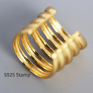 Minimalist multi-layer 925 silver gold-plated ear cuff with modern geometric parallel lines