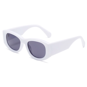 Retro small rectangular sunglasses in white frame with dark lenses for fashion styling