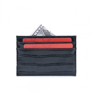 Slim black crocodile texture card holder with multi-slot design and realistic finish
