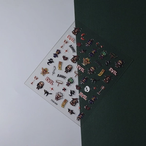 Detailed 5D embossed Halloween nail stickers with dark devil and ghost patterns