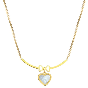 Minimalist gold bow and heart necklace with white shell inlay for women fashion