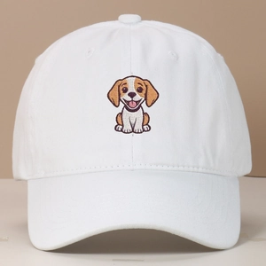 Broderie détaillée de chien Beagle sur une casquette de baseball en coton blanc