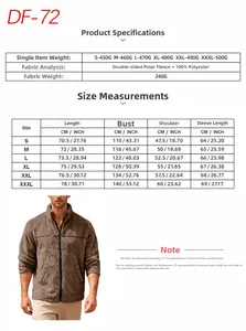 Detailed size chart for men stand collar polar fleece jacket in centimeters and inches