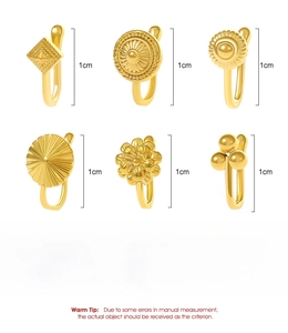 Dimensions détaillées de six bagues de nez dorées géométriques sans perçage en set