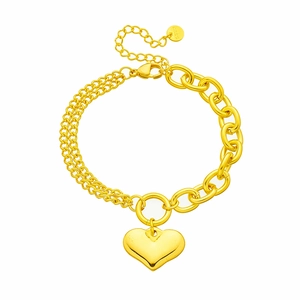 Vintage gold heart pendant bracelet with unique dual-layer and thick link chain