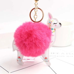 Cute alpaca plush keychain with rose red pompom and golden lobster clasp for bags