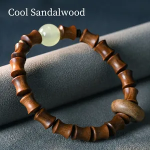 Men Beaded Bracelet Green Sandalwood Bamboo Joint Shape Luminous Bead Retro Minimalist Style Wood Hand Jewelry