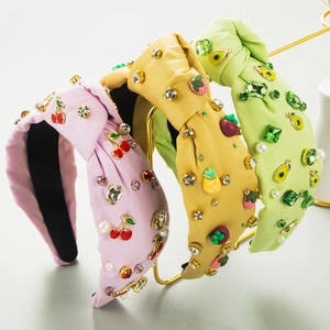 Mode Stoff Geknotetes Haarreif Süße Fruchtanhänger Strass Kunstperle Erdbeere Kirsche Avocado Ananas Kopfschmuck Für Damen