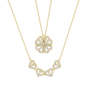 Versatile titanium clover necklace with small diamonds transforms into four hearts