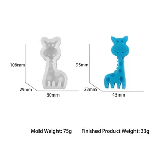 Afmetingen voor giraffe siliconen mal en het afgewerkte blauwe figuur voor doe-het-zelf