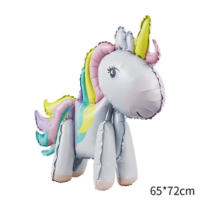 Ballon licorne en aluminium de 65x72cm avec crinière colorée pour décoration d'anniversaire