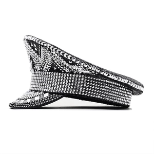 Sparkly black captain hat with silver sequins and rhinestones for party performance