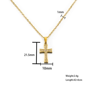 Gold plated cross pendant necklace with zircon stones on a sleek 42cm Cuban chain