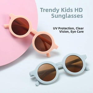 Pink and blue heart-shaped children's sunglasses with anti-UV lenses and matte frames