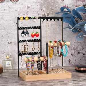 Jewelry Organizer Stand Wood Metal Desktop Display Rack Tiered Double Rod For Necklaces Earrings Bracelets Rings Nordic