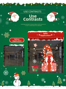 Christmas gnome window stickers with snowflake patterns shown in a before and after comparison